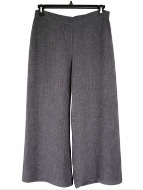 Crea Concept Gray Lined Gauze Linen Blend Wide Leg Trouser Pants Sz M Lagenlook